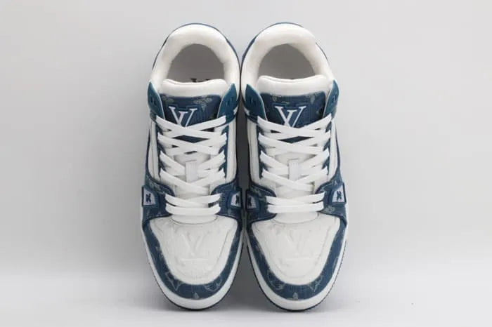 Tênis Louis Vuitton LV Trainer Monogram Denim White Blue
